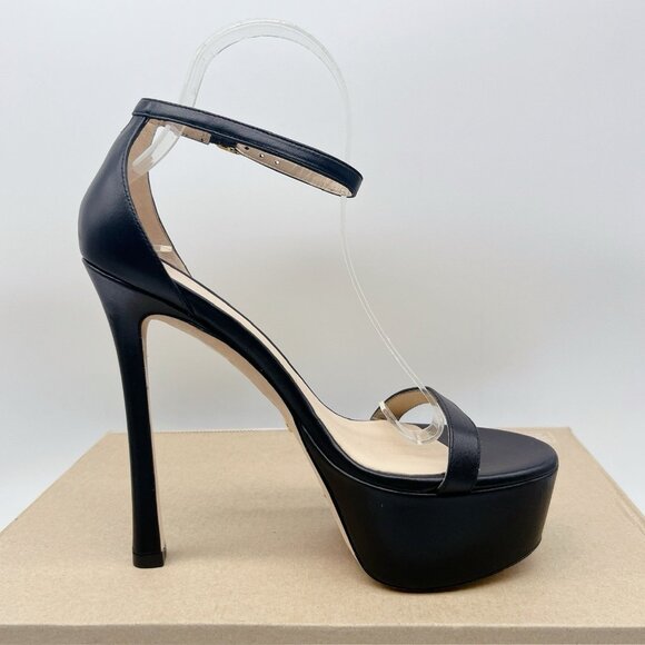 Stuart Weitzman Nudistcurve Hollywood Platform Sandal Black Leather US 8.5 Spain - Picture 7 of 10